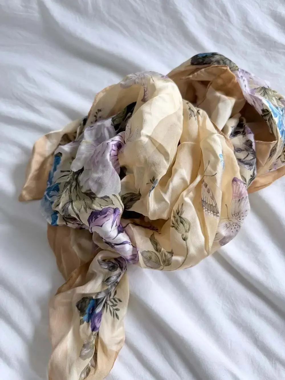 Hanae Mori Floral and Butterfly Print Silk Square Scarf